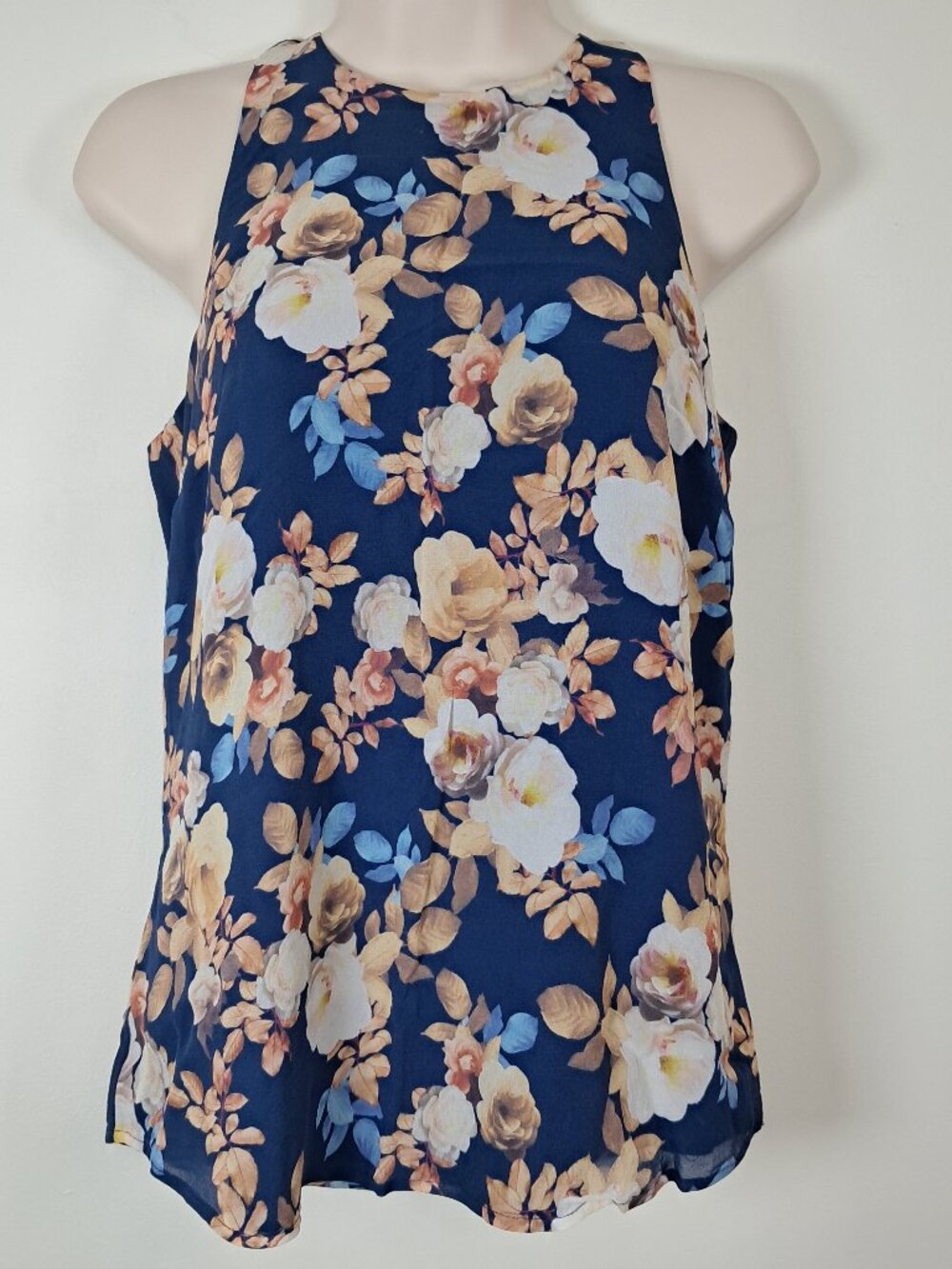 J Crew 100% Silk Top Women's Size 2 Sleeveless Blue Floral Blouse Career Classic
